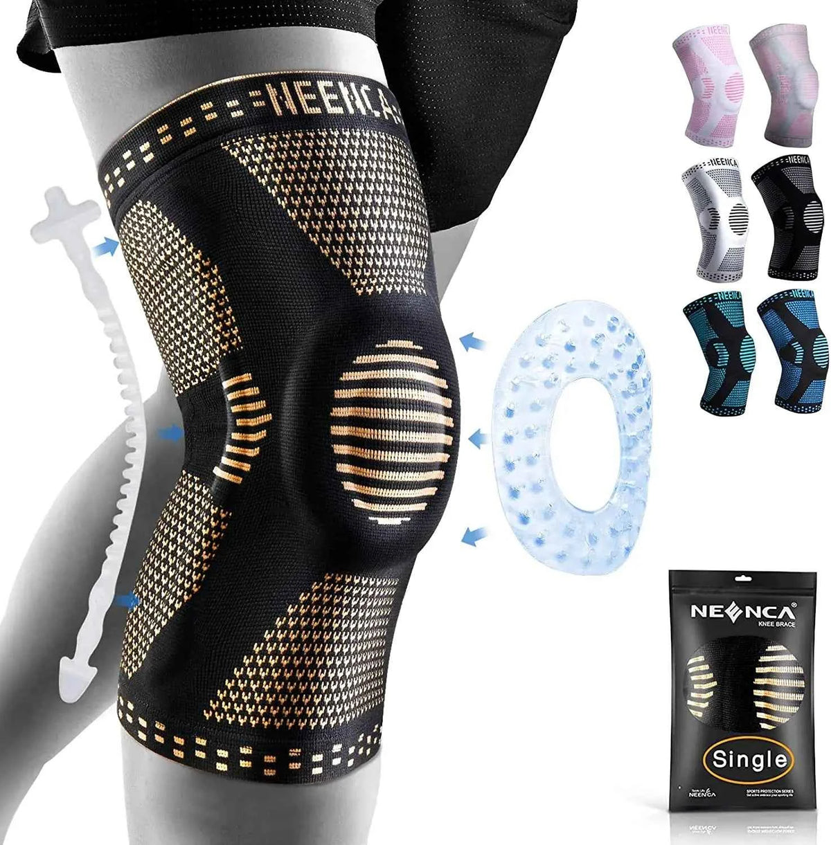 NEENCA Copper Knee Brace Knee Support with Patella. Gel Pad &Side Stabilizers for Knee Pain. Sport, Arthritis, ACL  and Joint Pain Relief