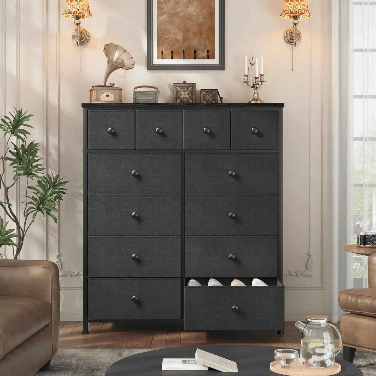 12-Drawer Tall  Dresser – Metal Frame, Wood Top, Anti-Tip – 38.97"W – For Bedroom, Entryway, Living Room, Closet, Dorm