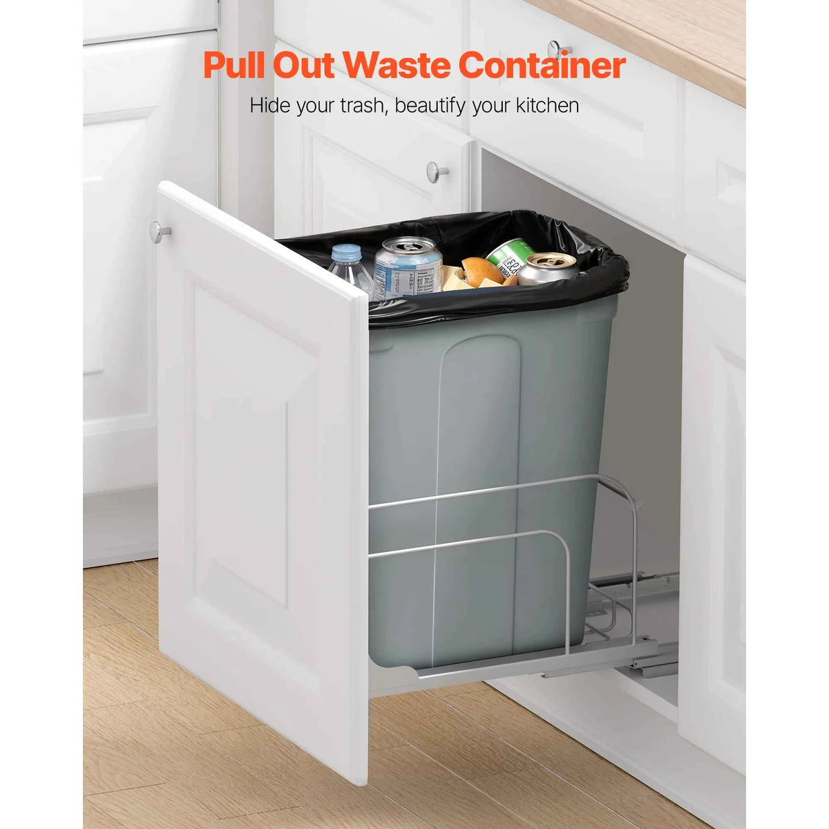 SucceBuy Pullout Trash Can for Kitchen Cabinets w/Heavy Duty Metal Soft Close Sliding System and Door Kit for Sink Under Counter