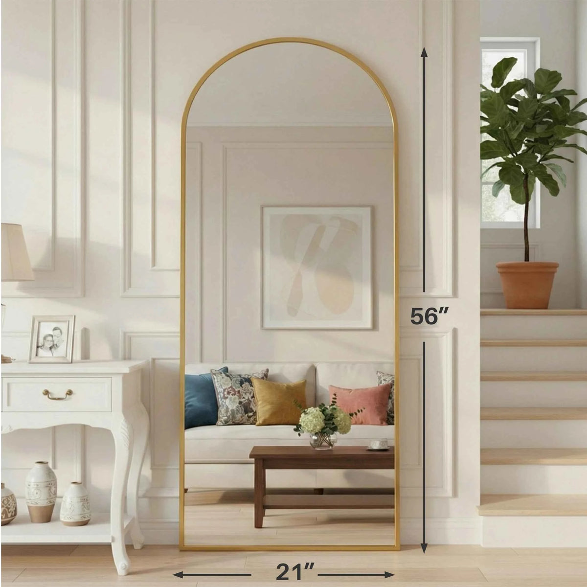 JHK Full Length Mirror with Stand., Tempered Glass, Aluminum Frame for Hanging or Leaning. Full Body.
