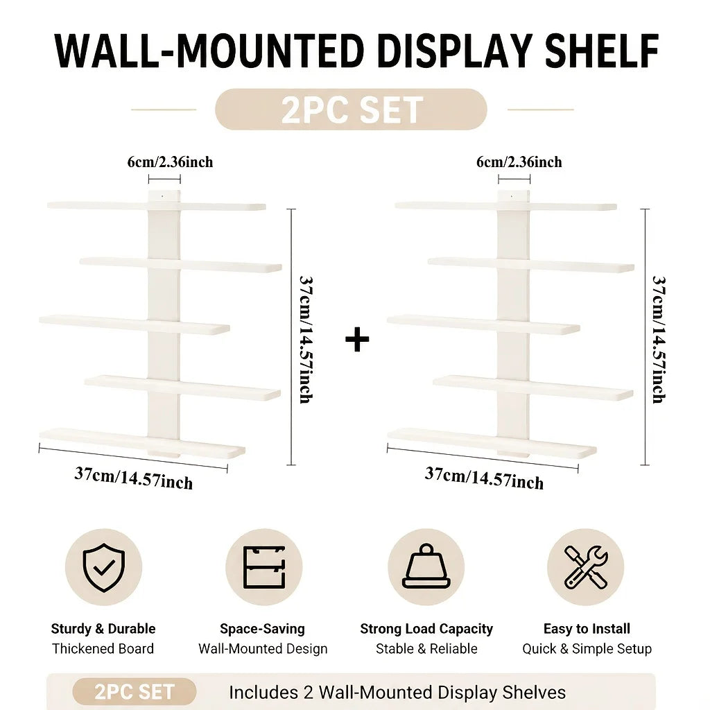 4-Piece Set of Collectible Floating Wall Racks, Multi-Tiered Wall Shelving Units, Versatile Display Stands, Suitable for Office and Home Decor, Ideal for Storing Statues and Small Figurines, Decorative Shelves, Functional Sto