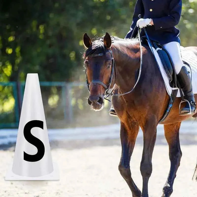 Horse Training Equipment. Portable White Dressage Letter Cone Set.  Stackable Sports Training Cone