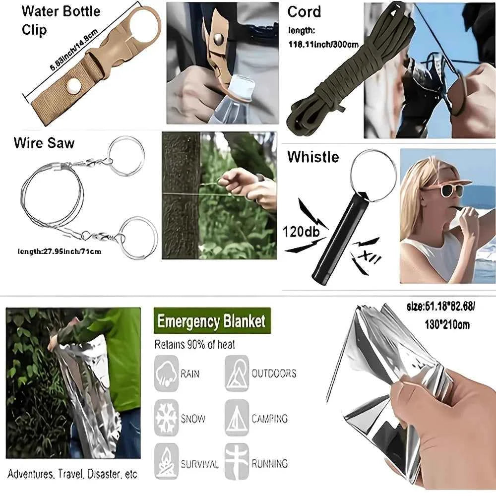 142-Piece Emergency Survival Kit with MOLLE Pocket. Essential Gear for Camping, Hunting,Gardening, Outdoor Adventure. Best Creative Gift