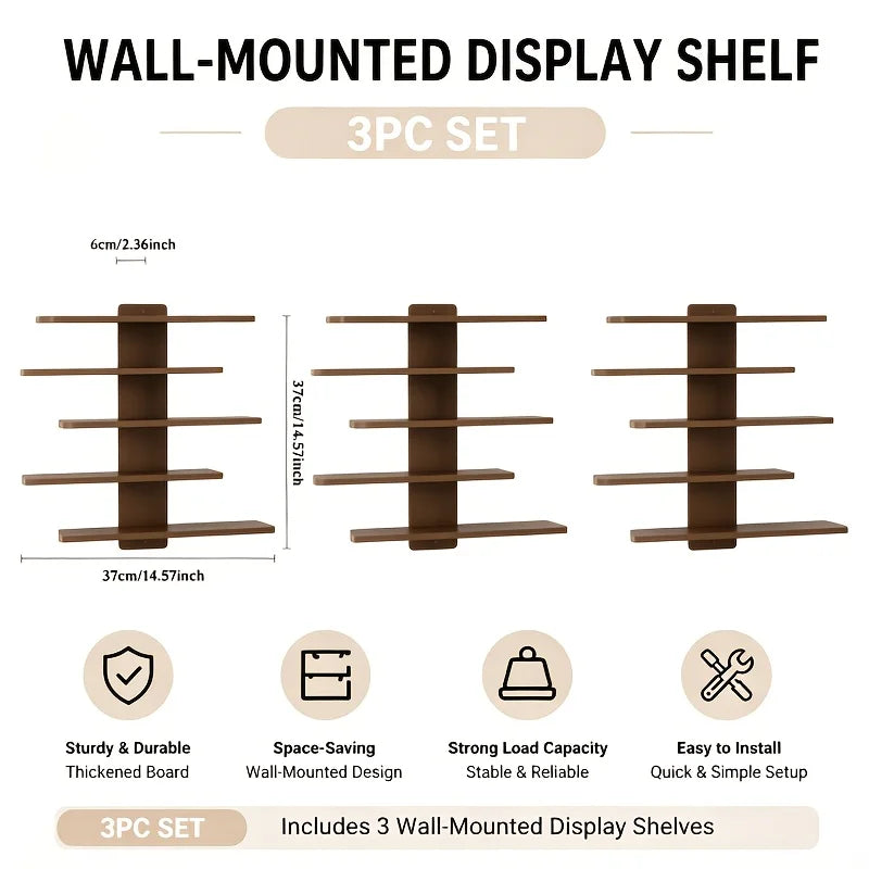 4-Piece Set of Collectible Floating Wall Racks, Multi-Tiered Wall Shelving Units, Versatile Display Stands, Suitable for Office and Home Decor, Ideal for Storing Statues and Small Figurines, Decorative Shelves, Functional Sto
