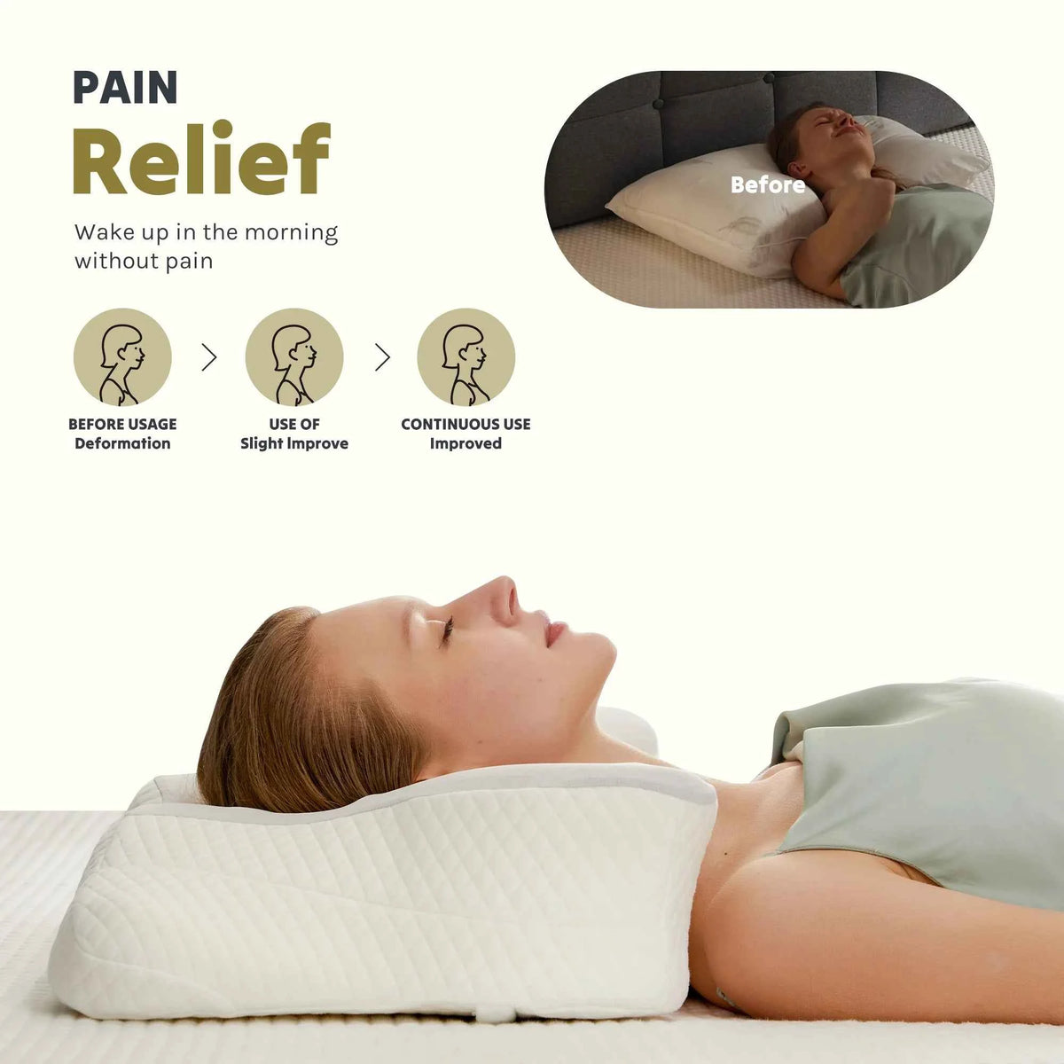 MCQ 1-piece Queen Size Ergonomic Neck Pillow. Comfort Memory Foam Pillows. Removable Washable Cover. Ventilated Cooling Bed Pillow