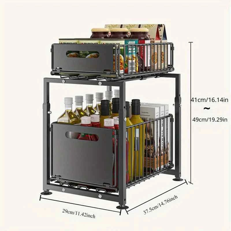 2 Tier Slide Out Cabinet Organizer Heavy Duty, Adjustable Metal Shelf 1/2 Pack