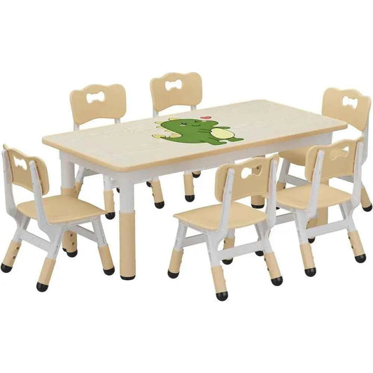 Kids Table And 6 Chairs Set. Height Adjustable Toddler Table. Ages 2-10.  Graffiti Desktop with Non-Slip Legs for Children