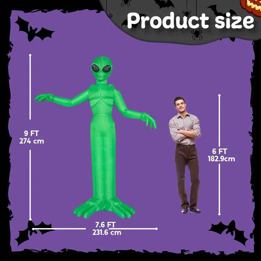 9 FT Tall Alien Halloween Inflatable Decoration. Outside Blow Up Alien. Inflatable Outdoor Decor with Build-in LEDs for Halloween