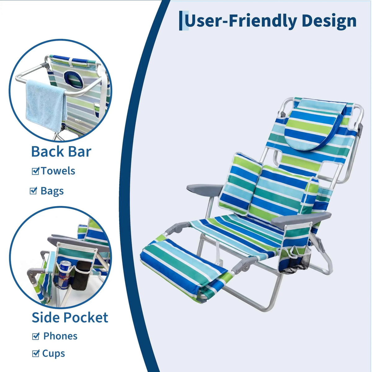 2Pcs Face Down Sunbathing Chair. Backpack Beach Recliner. Pool Lounger With Adjustable Footrest & Face Hole. Heavy Duty 330lbs