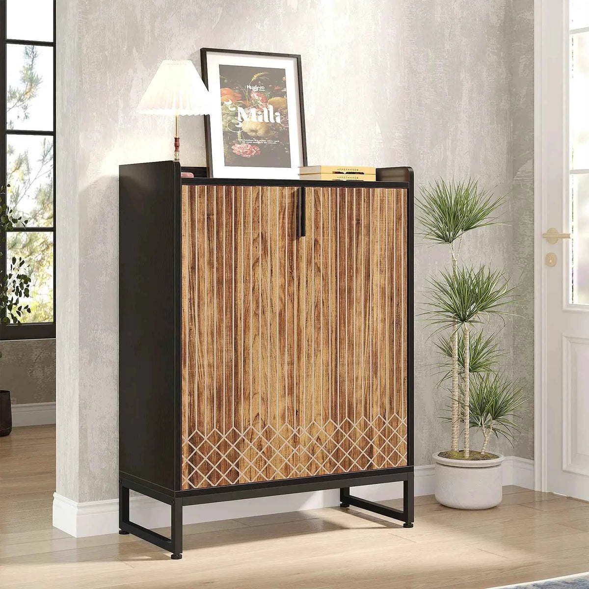 Tribesigns  Cabinets with Doors, 5-Tier Rack, Wood Storage Cabinet.