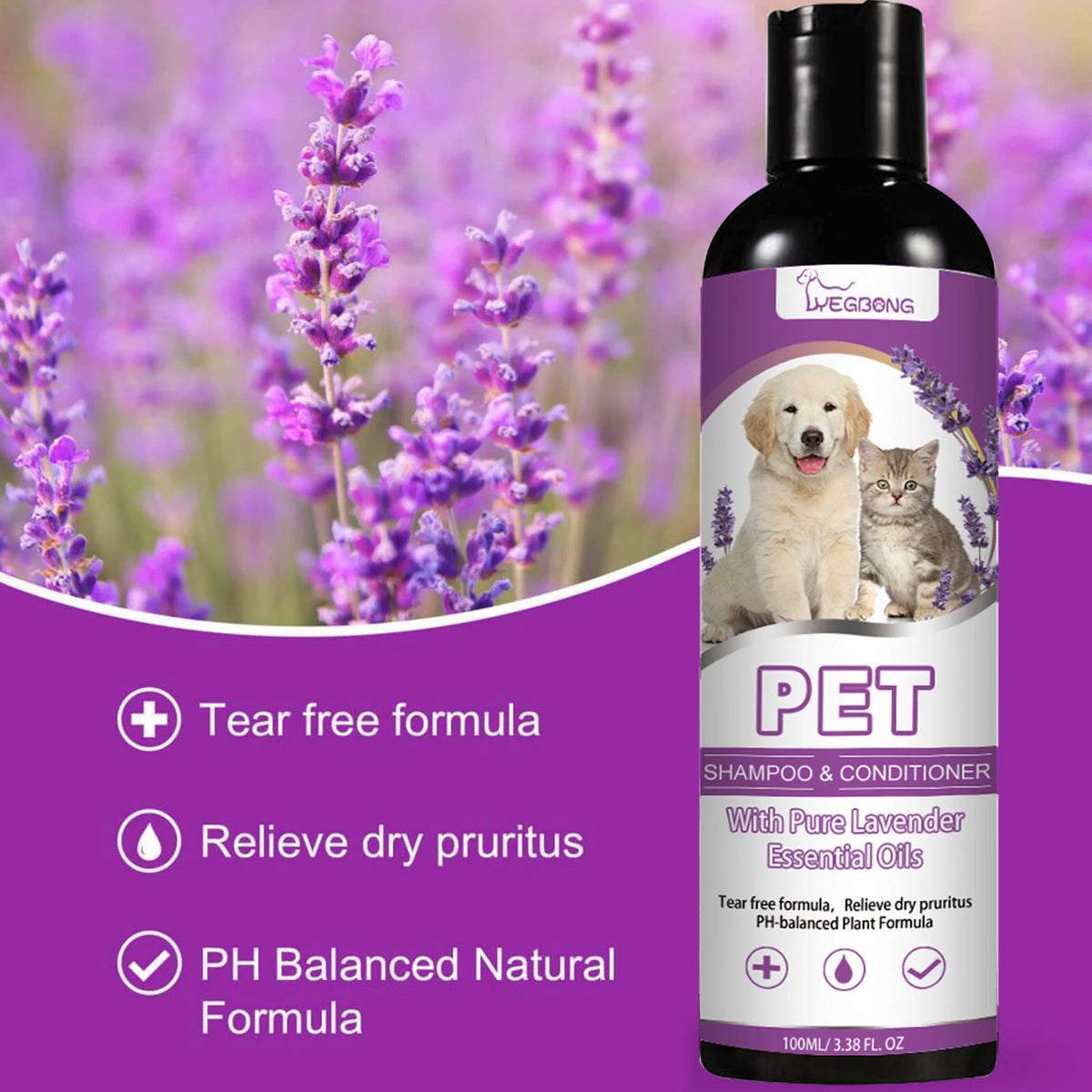 Pet Shampoo Shower Gel, for Dogs or Cats. For Soothing Itchy Animal Skin, makes Hair Smooth & helps with Detangling. Deep Cleaning Coat Care. Natural Shine. Soft Tangle Free, 100ml