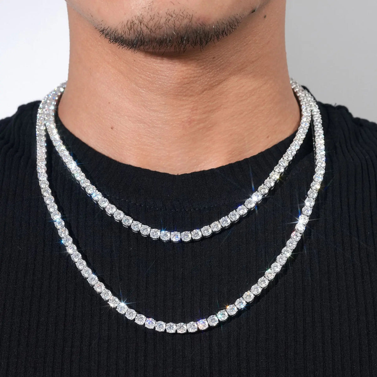 Hip Hop 925 Sterling Silver 3mm, 4mm, 5mm, VVS Moissanite Diamond Necklace, Moissanite Tennis Chain