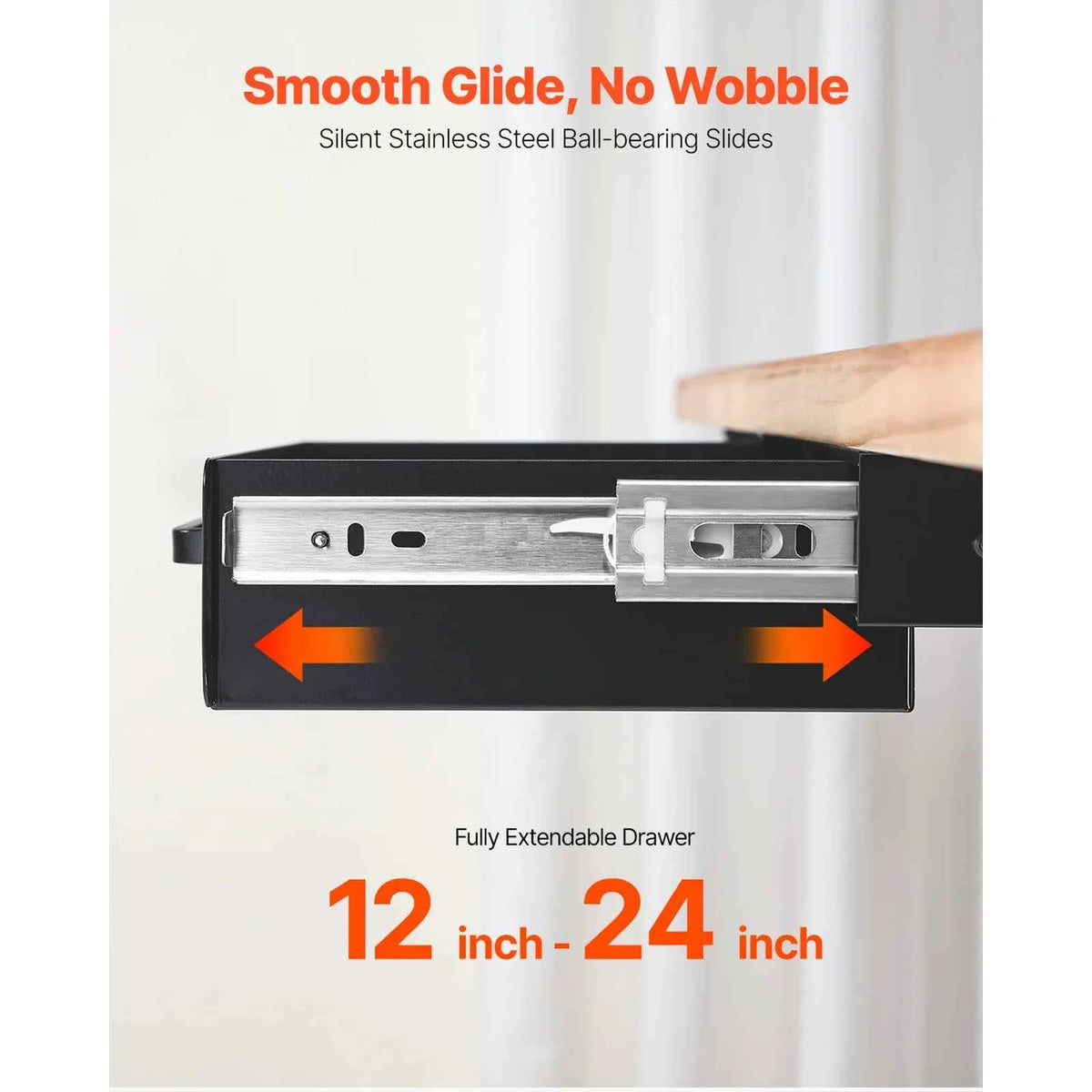 13in/22in Under Desk Drawer, Slide Out Desktop Storage Box Mounted Pullout Undertable Drawer Organizer 