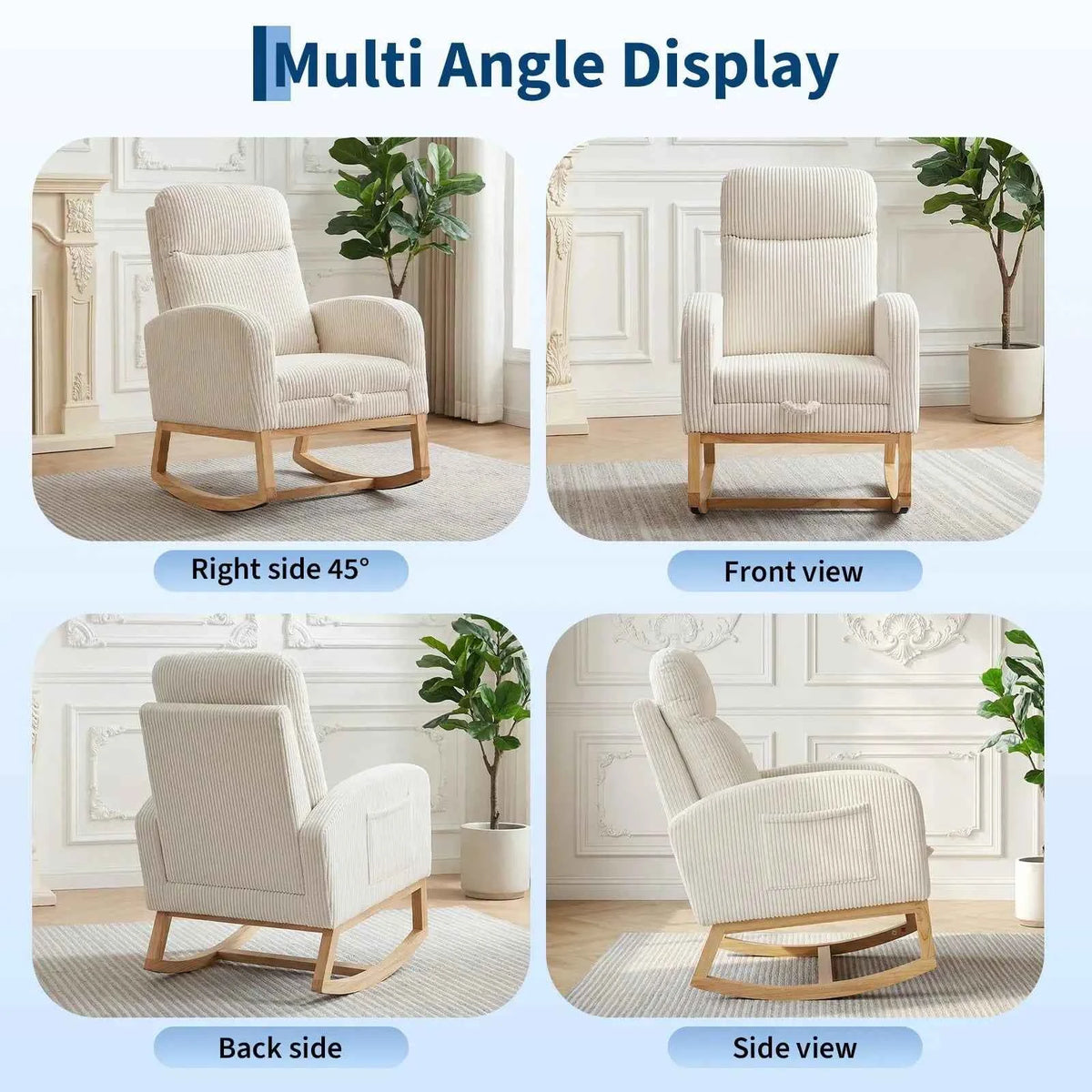 Corduroy Nursery Rocking Chair, Tufted Glider Rocker with Adjustable Footrest & Side Pocket for Bedroom Living Room