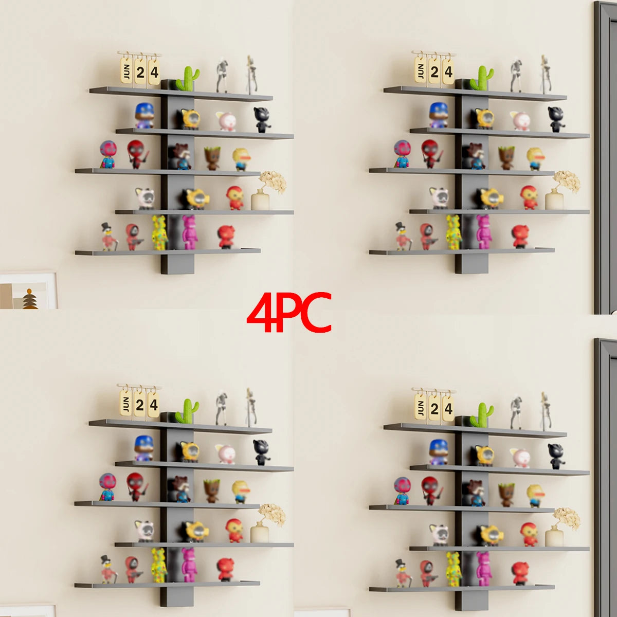 4-Piece Set of Collectible Floating Wall Racks, Multi-Tiered Wall Shelving Units, Versatile Display Stands, Suitable for Office and Home Decor, Ideal for Storing Statues and Small Figurines, Decorative Shelves, Functional Sto