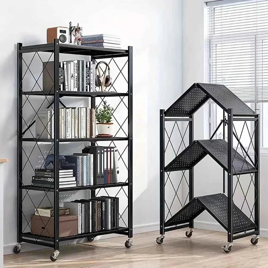 3/4/5-layer Heavy-duty Foldable Metal Storage Rack With Wheels For Movable Organization,