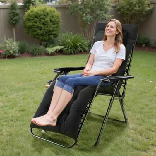 Zero Gravity Chair with Removable Cushion and Cup Holder. Padded  Portable Folding Lounge Chair with Headrest. Locking Positions. Adjustable Reclining for Adults. Heavy Duty Support Indoor & Outdoor Use