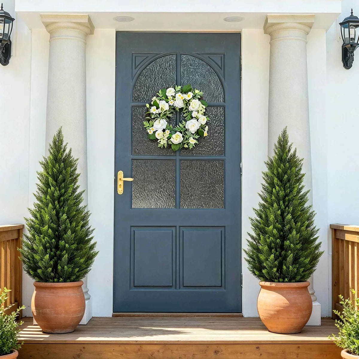 Artificial Cedar Topiary Tree 2/3/4/5/6FT. Faux Evergreen Cypress Plant with Realistic Green Leaves, Outdoor Fake Shrub Bush .