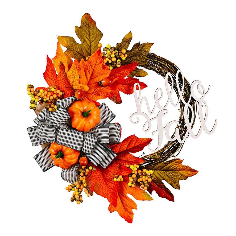 40cm Artificial Pumpkin Wreath. Thanksgiving Garland Door Hanger. Front Door Autumn Wreath for Thanksgiving.