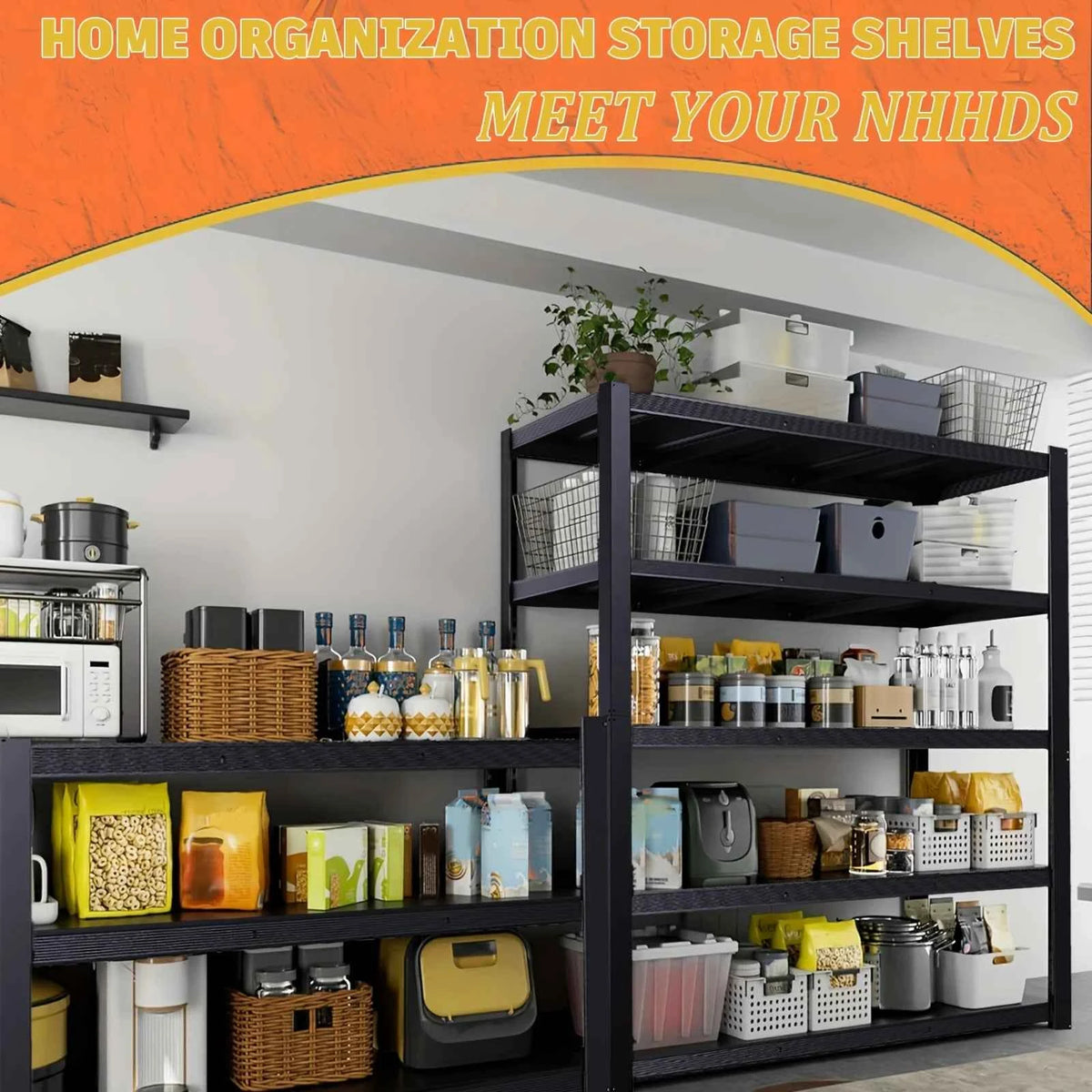 5 Tier Wide Mesh Steel Storage Shelf Heavy Duty Garage Organizer Rack,  Adjustable Height Metal Shelving