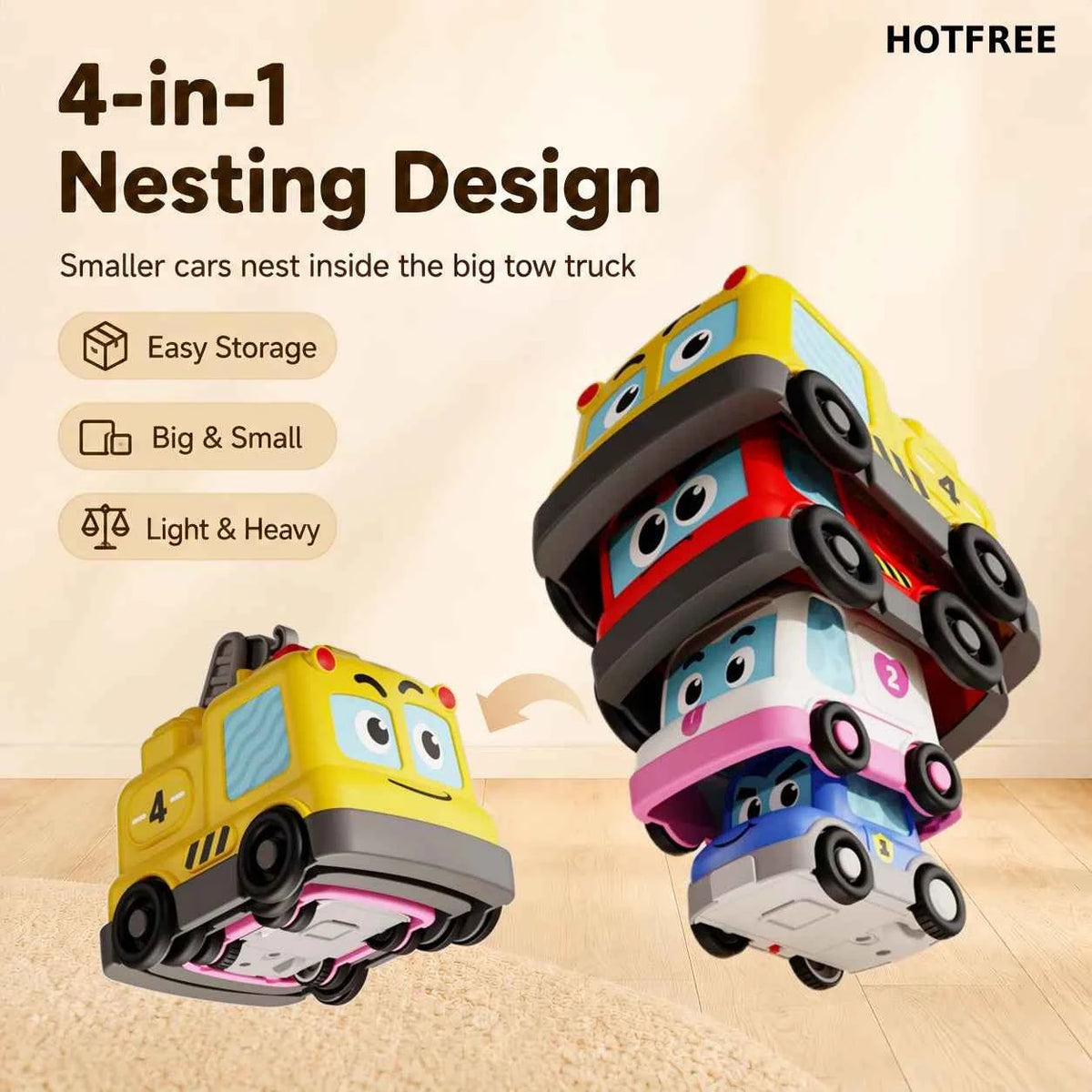 4 in 1 Montessori Toy Cars Set - Stacking Nesting Magnetic. Following Toddler Toys 1-2, Sensory Toys with Lights, Music & Cars Toys, STEM Educational Toy, Baby Toys, Christmas, & Birthday Gifts for Boys & Girls