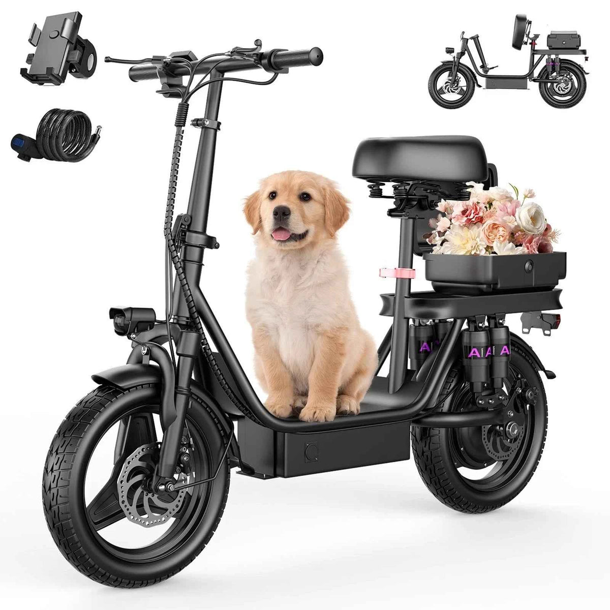 UPlee GQ8 Electric Bike For Adults, Folding Electric Bike, 500W Peak Motor, Scooter Electric Bike With 14" Tire, 48V, 15AH Battery