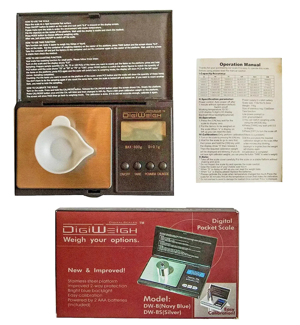 Digital Pocket Scale 1000g x 0.1g. Jewelry or Gold Coin Scale with Stainless Steel Platform. Grams, Ounces, Carats for Precise Weighing