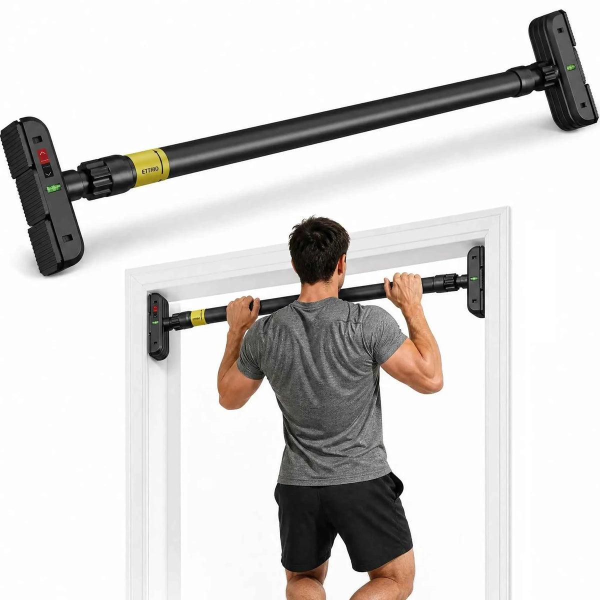 Doorway Pull Up Bar. No Screws. 440Lbs Capacity. Adjustable 72-95 Cm. Chin Up Bar With Dual Gear Lock Level Meter And Anti-Slip Pvc Pads For Home, Gym, Strength Training