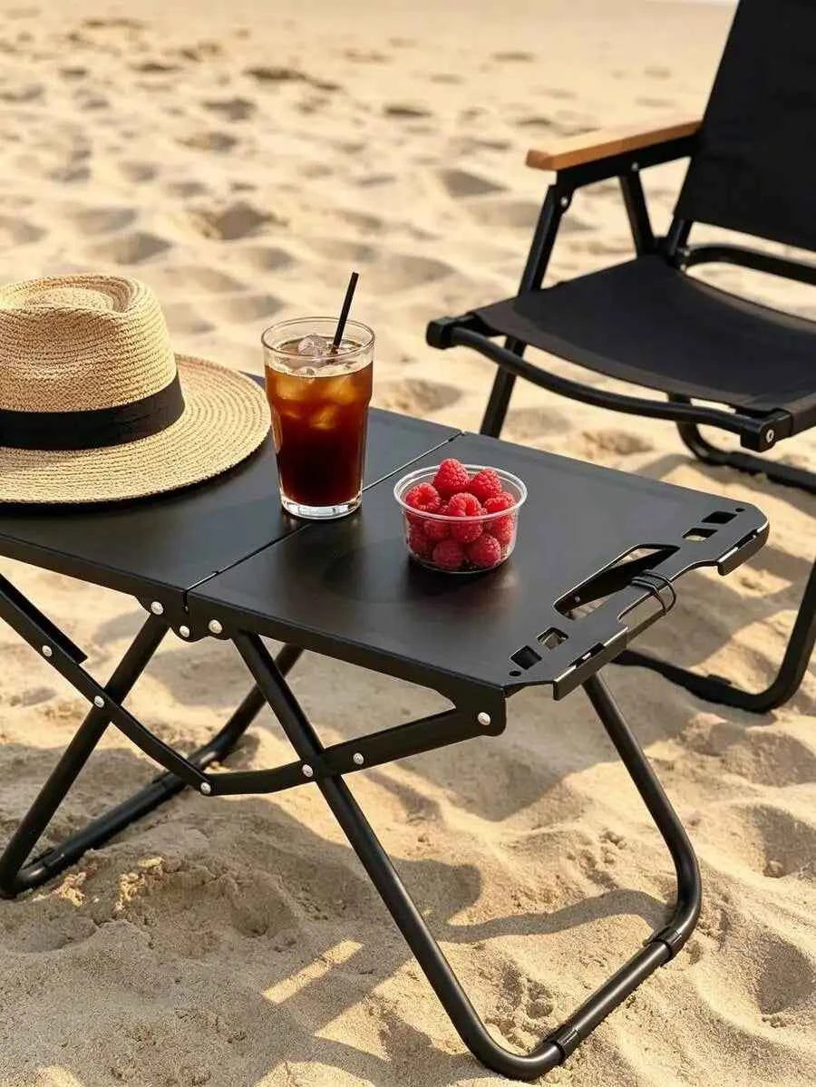 1-piece foldable portable table with cup holder, lightweight aluminum outdoor side table suitable for beach, picnic, fishing, hiking, and travel
