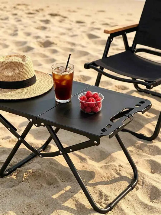 1-piece foldable portable table with cup holder, lightweight aluminum outdoor side table suitable for beach, picnic, fishing, hiking, and travel