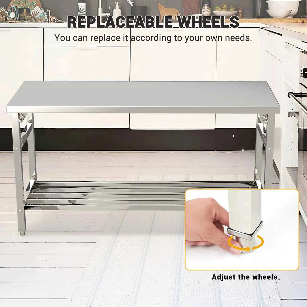 60"×24" Foldable Stainless Steel Prep Table, NSF Heavy-Duty Workbench with Adjustable Undershelf, Kitchen, Outdoor, Commercial Cooking Work Table