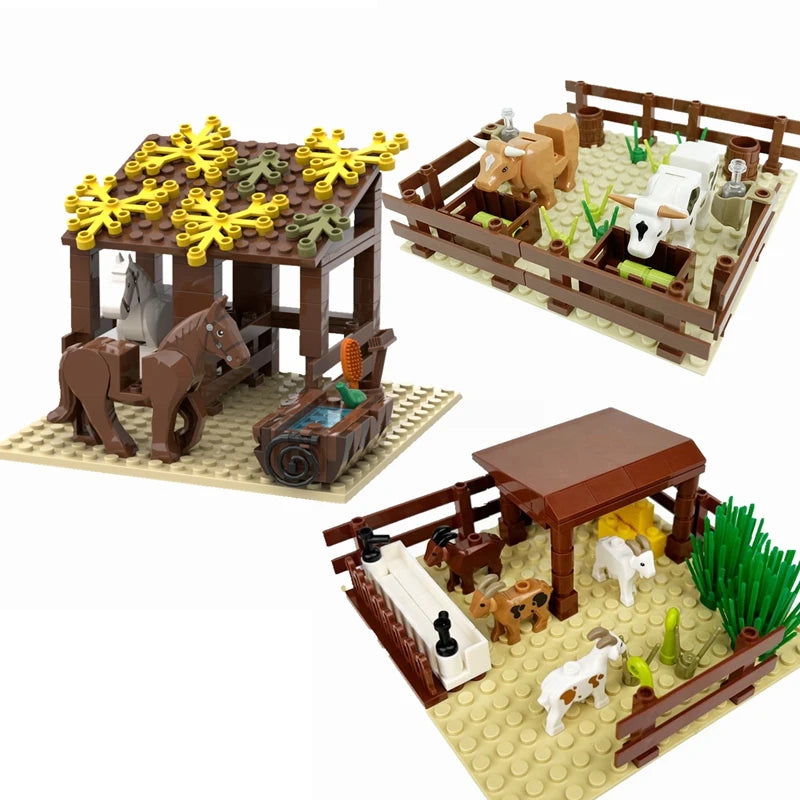 MOC Farm Stable for Horses, Cows, sheep, etc.  Animals Bricks Model Building Blocks Toys for Christmas Gifts