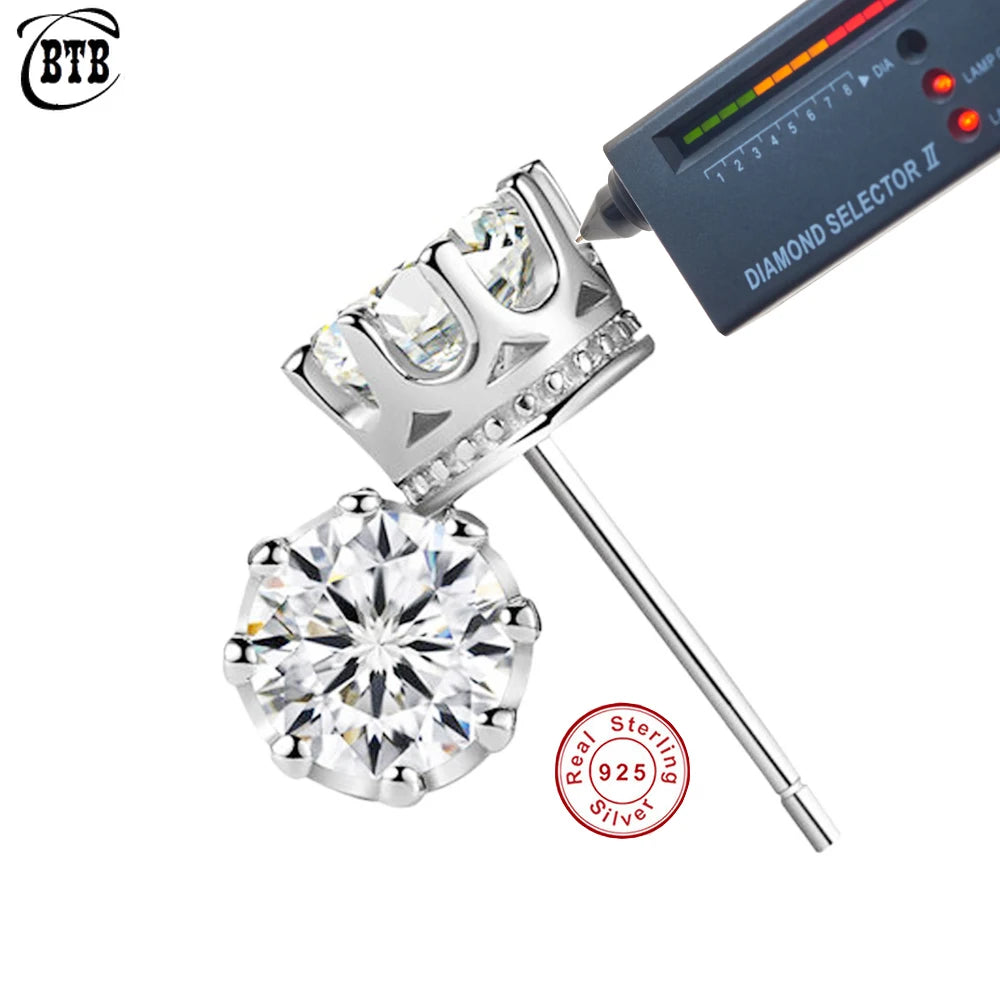 Exquisite Eight Claws Crown Stud Earrings, 925 Sterling Silver Moissanite Earrings for Women.