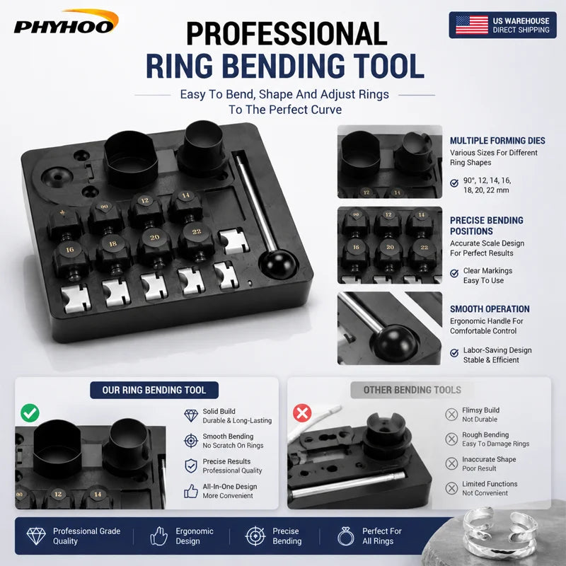 PHYHOO 23PCS Jewelry Making Tool Kit. Ring Sizer, Bending Mandrel, Letter Stamp Set, Polishing Repair Tools. DIY, USA