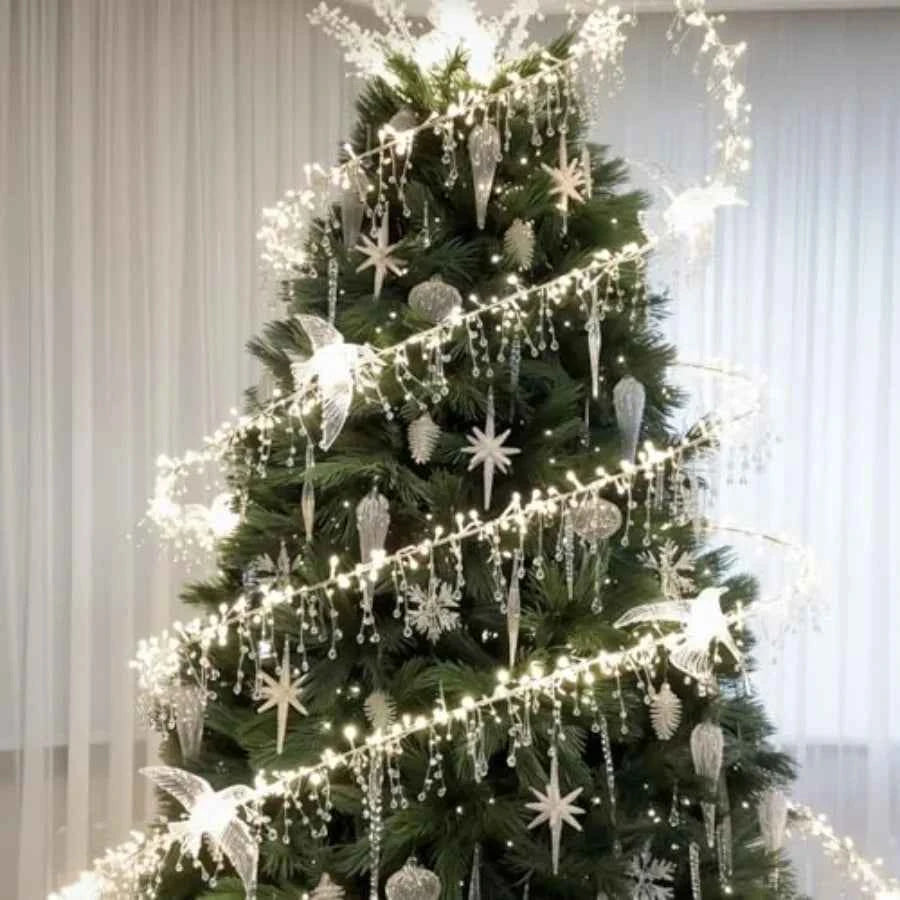 Acrylic Crystal LED Christmas Tree Decor With Fairy Garland Strands with Acrylic Hummingbird. Iron Wire 90 Waterdrop Beads.