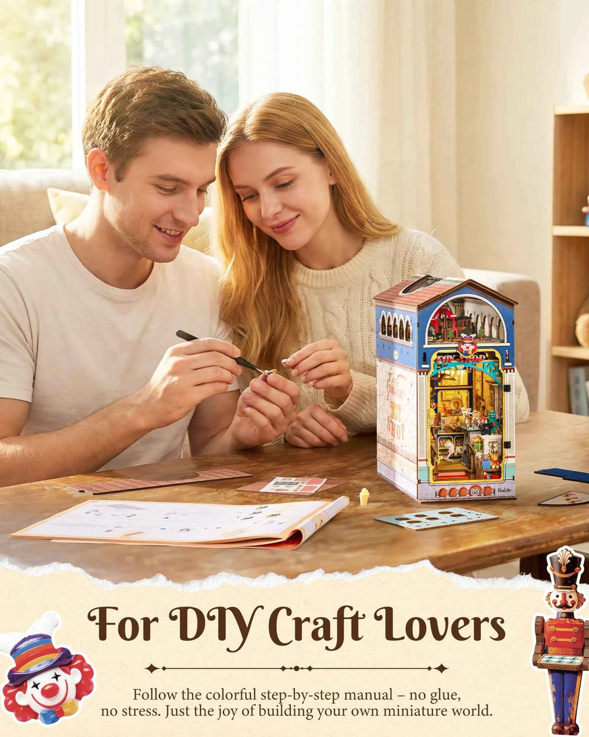 Rolife DIY Book Nook Kit 3D Puzzle. Treasure Toy Shop, Wooden Bookends Craft Kit with LED Light for Bookshelf Decor Brain Teasers Dollhouse Jigsaw for Holiday Gift