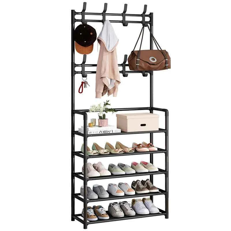 5-Tier 3-in-1 Multifunctional Metal Rack. Floor-Standing Garment Organizer. Sturdy Vertical Storage Shelf