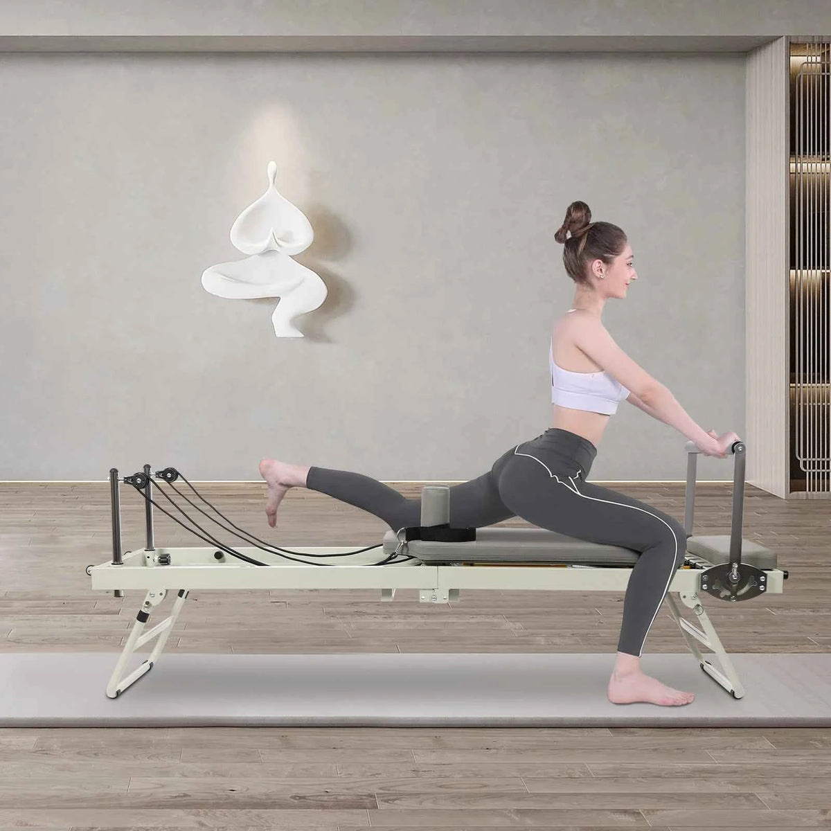 120kg/264.55lbs Foldable Pilates Reformer Machine, Multifunctional Yoga Fitness Equipment,