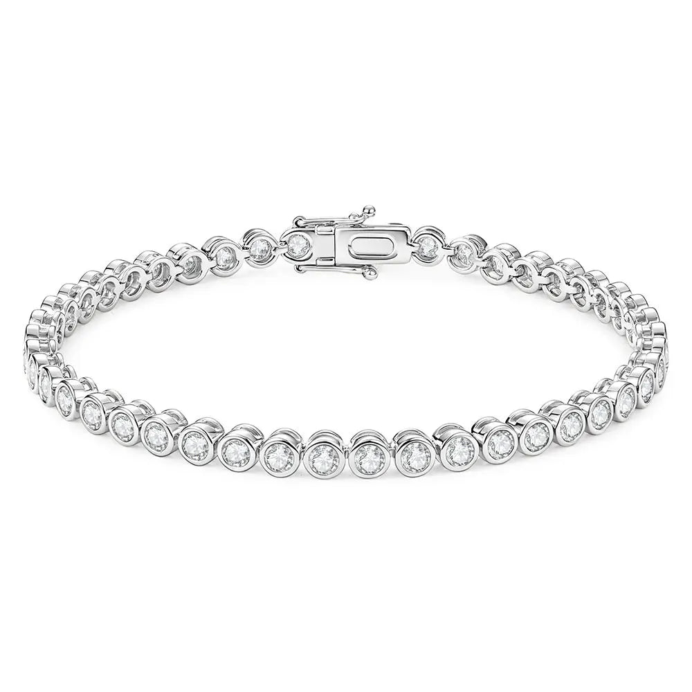 OXTAO Bezel Set Moissanite Tennis Bracelet, 14K Gold Filled D Color VVS1 Round Cut Imitation Diamond Bracelet, Gifts for Women