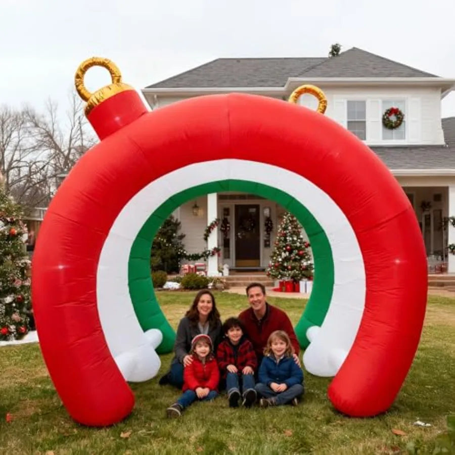 10.5 FT Christmas Ornament Tunnel Arch that is Inflatable and for Outdoors, Blow Up Walk-Through Archway Yard Decoration