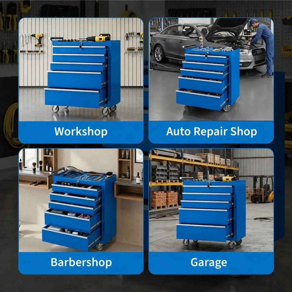 5 Drawer Rolling Tool Chest with Locking Tool Cabinet Cart, Portable Metal Tool Storage Organizer.