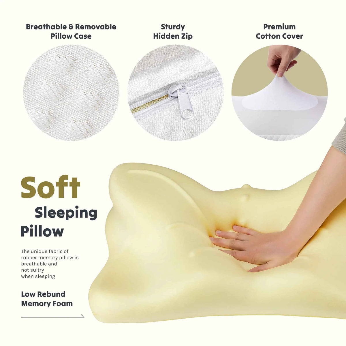 MCQ 1-piece Queen Size Ergonomic Neck Pillow. Comfort Memory Foam Pillows. Removable Washable Cover. Ventilated Cooling Bed Pillow