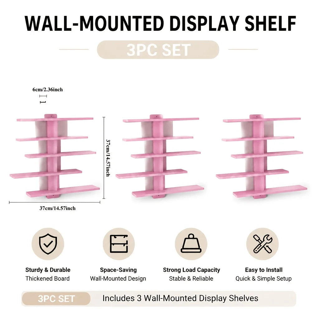 4-Piece Set of Collectible Floating Wall Racks, Multi-Tiered Wall Shelving Units, Versatile Display Stands, Suitable for Office and Home Decor, Ideal for Storing Statues and Small Figurines, Decorative Shelves, Functional Sto
