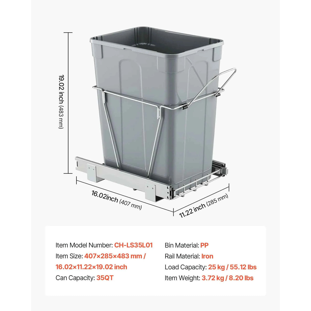 SucceBuy Pullout Trash Can for Kitchen Cabinets w/Heavy Duty Metal Soft Close Sliding System and Door Kit for Sink Under Counter