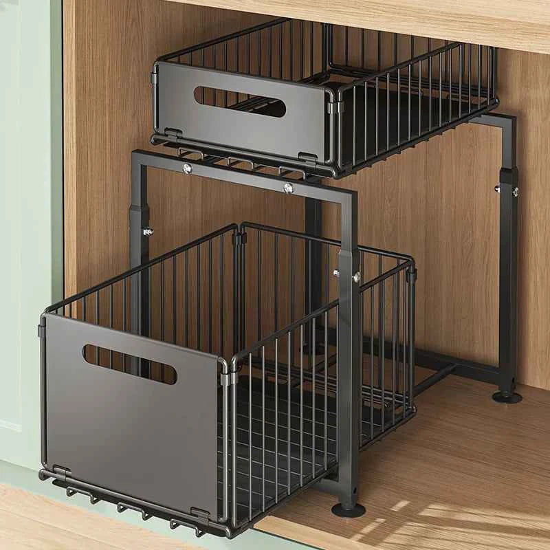 2 Tier Slide Out Cabinet Organizer Heavy Duty, Adjustable Metal Shelf 1/2 Pack