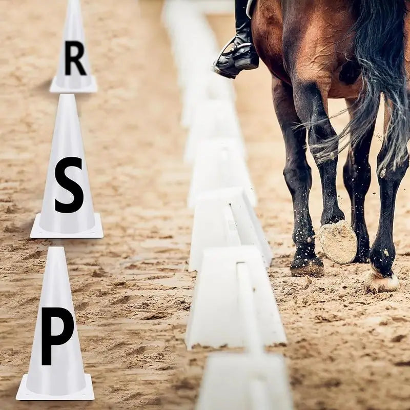 Horse Training Equipment. Portable White Dressage Letter Cone Set.  Stackable Sports Training Cone