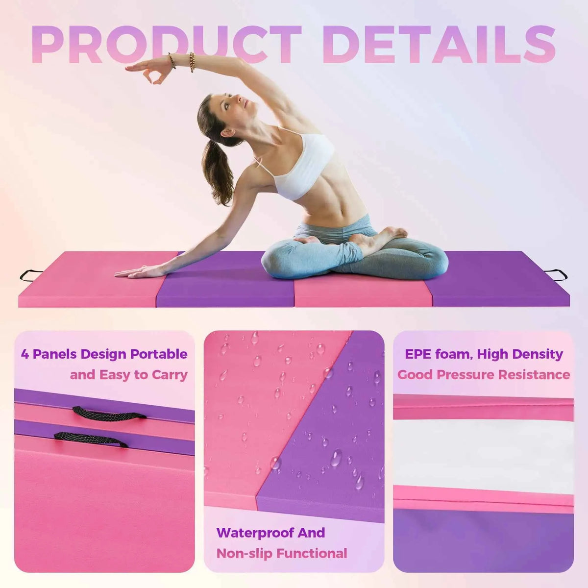 4-/5-fold Exercise Mats, Gymnastics Tumbling Mats, Thick Portable Home or Gym Floor Pad for Yoga, Pilates, Aerobics
