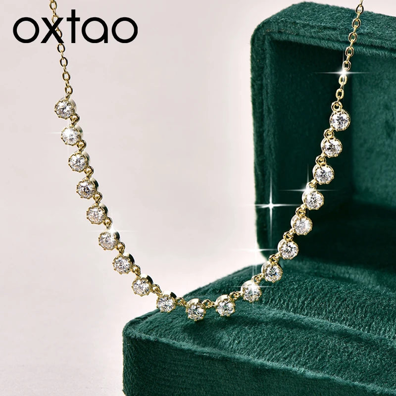 OXTAO 14K Gold Filled 3mm Moissanite Bubble-Style Necklace with Certified Smile Charm Necklace for Women