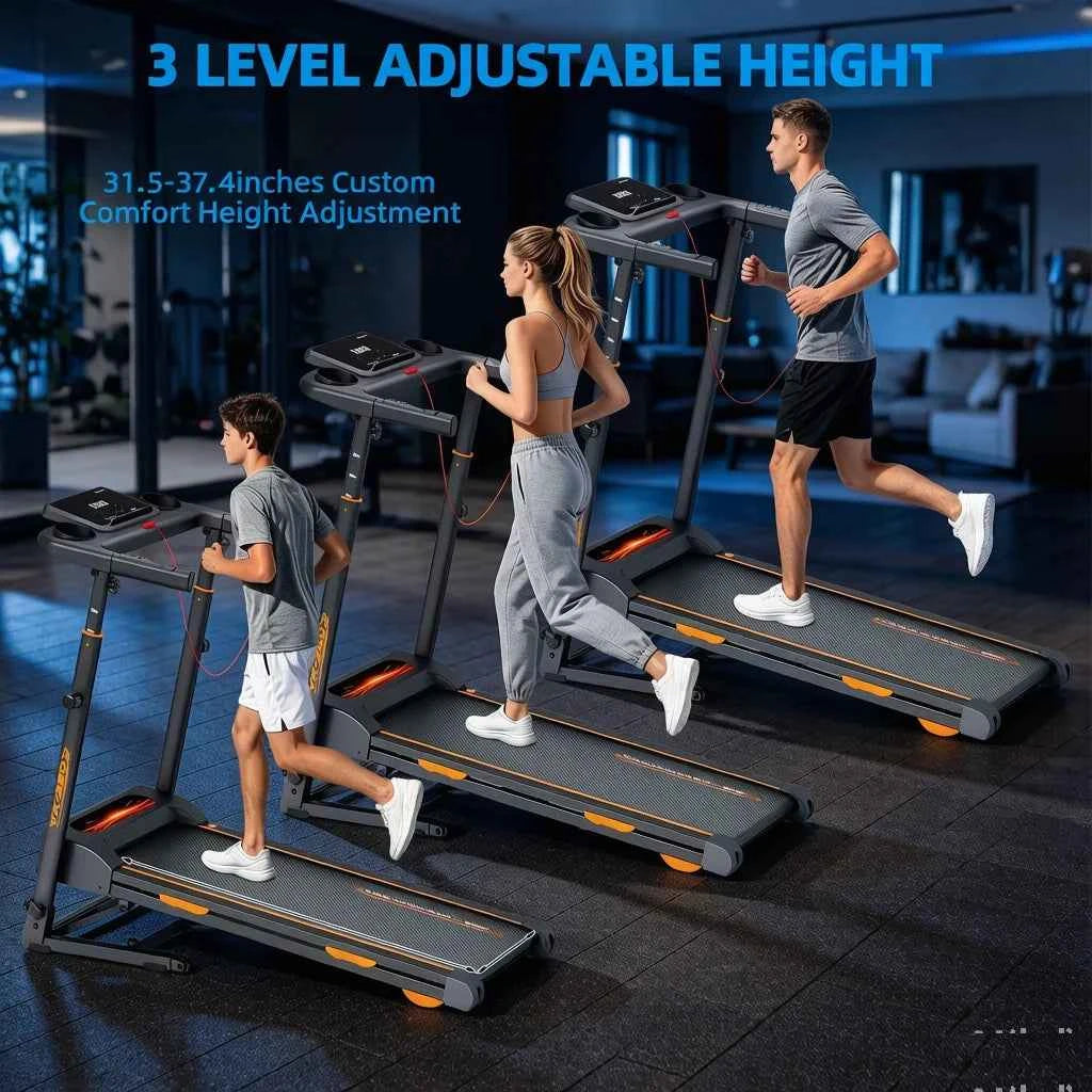 3-Level Adjustable Height Folding Treadmill,3.0HP Brushless Motor,Low Noise Below 45dB,15% Auto Incline,Quiet Shock Absorption Indoor Running Machine