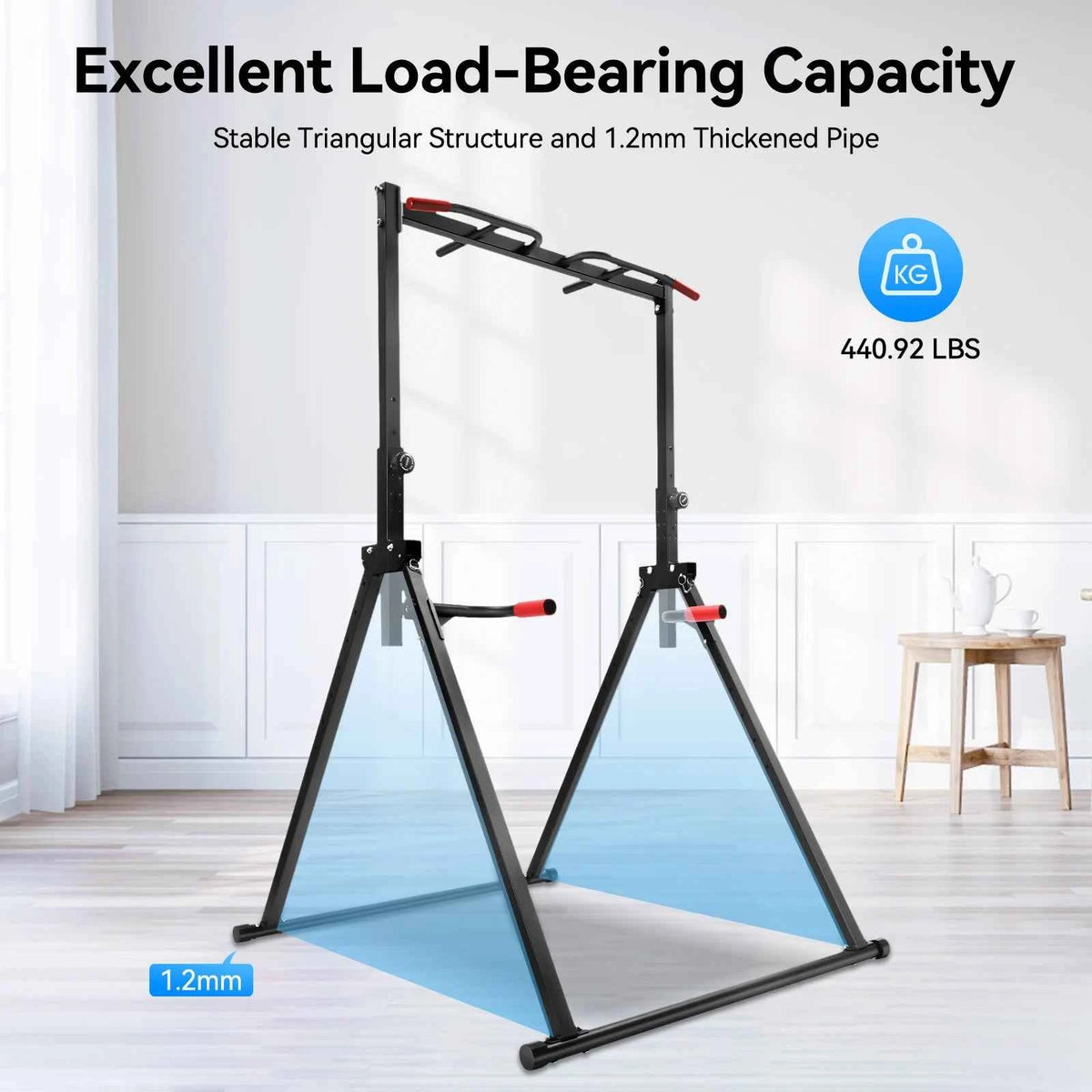 Adjustable Pull Up Bar, 200kg Load. Foldable, Multi-Function Training Station with Parallel Bars for Strength Training